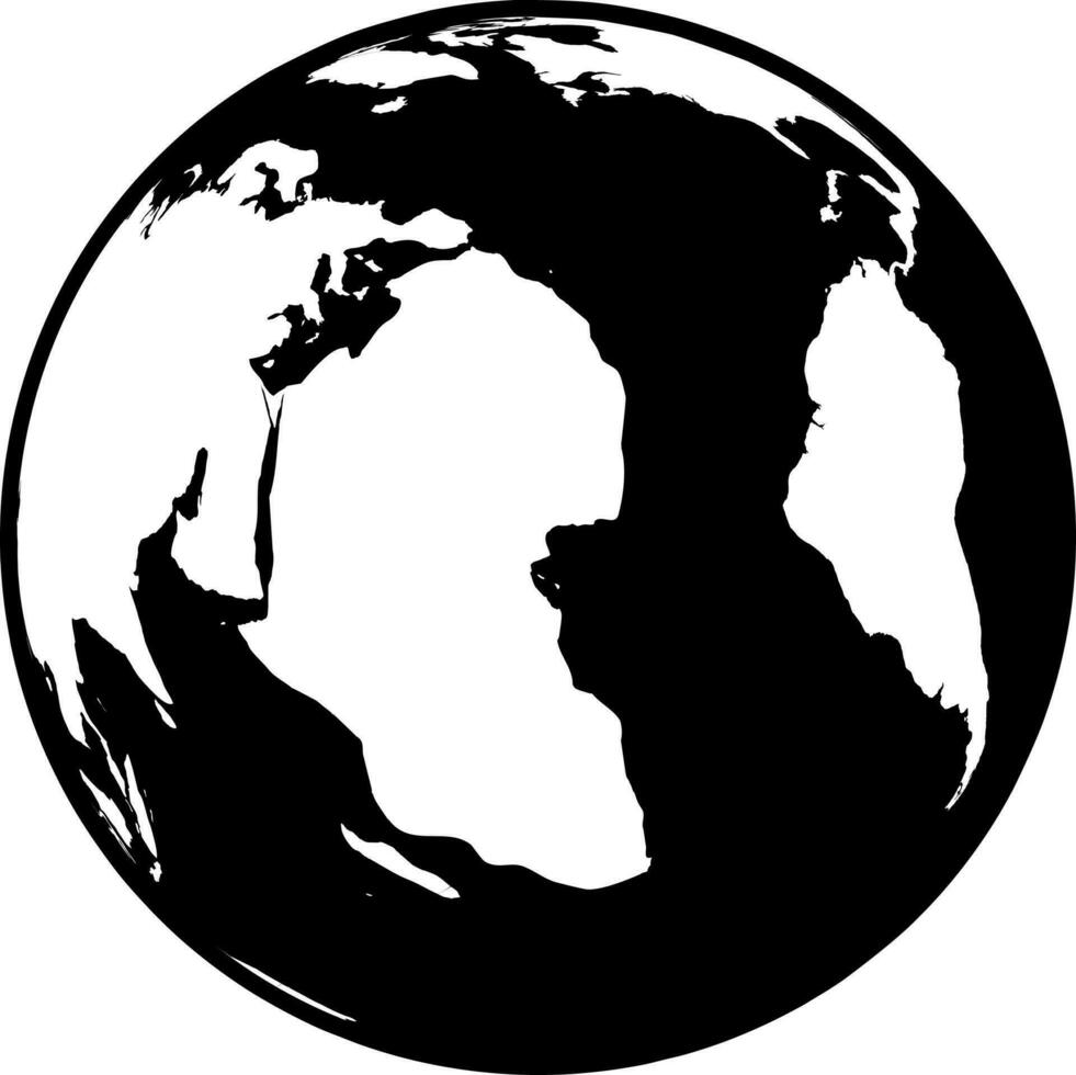 Black and White earth globe icon in flat style. vector