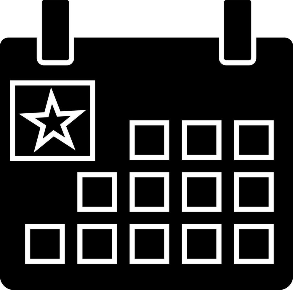 Flat style Black and White calendar with star icon. vector