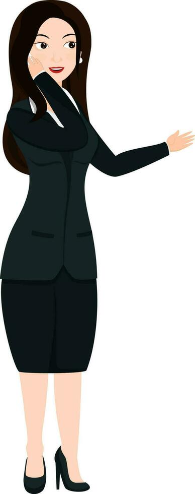 personaje de negocio mujer hablando en teléfono. vector