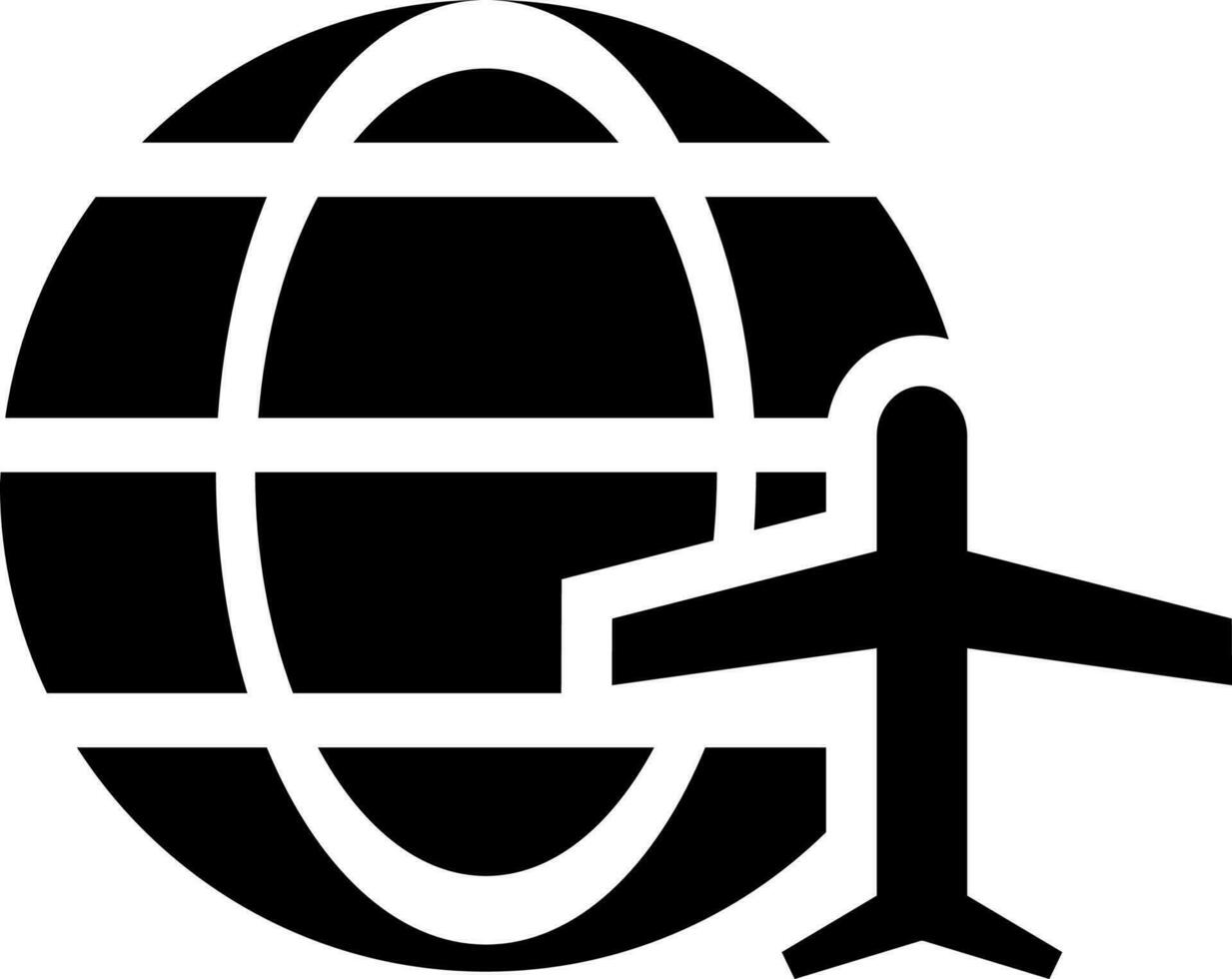 Travel icon with globe and plane in Black and White color. vector