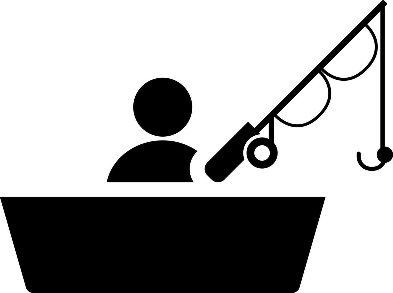 Illustration of human doing fishing icon or Black and White color. vector