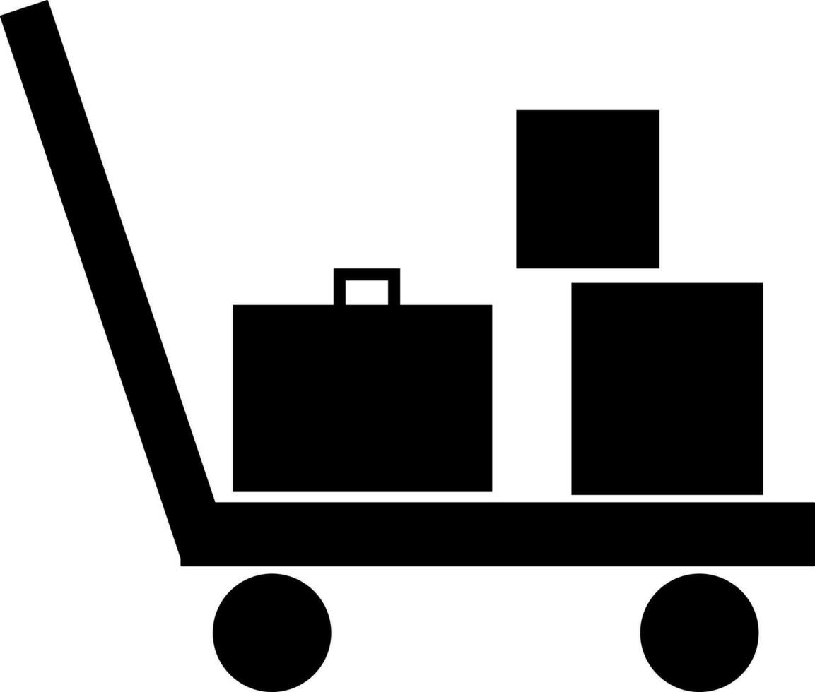 Illustration of black luggage trolley icon. vector