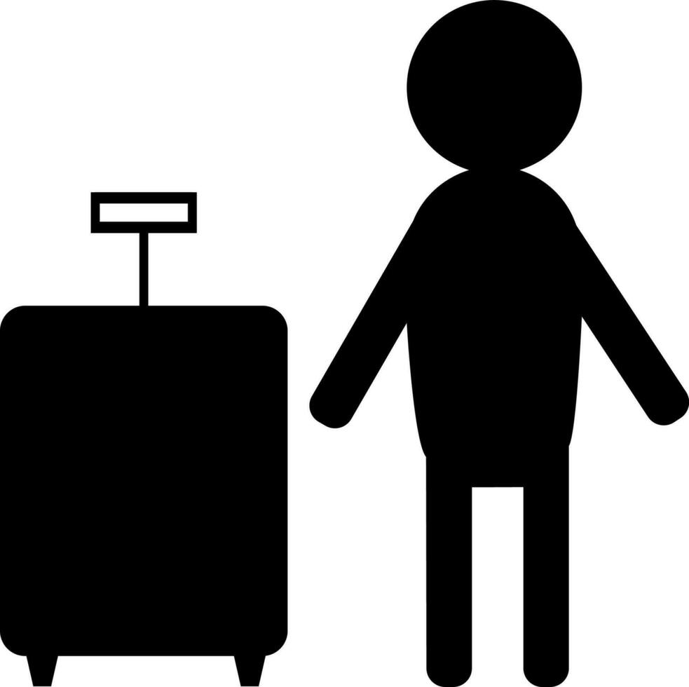 Character of black passenger with luggage icon. vector