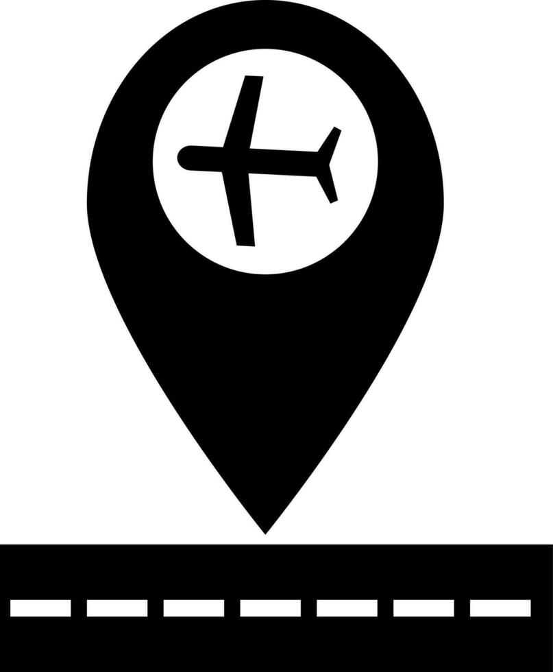 Black and White map pointer with airplane icon. vector