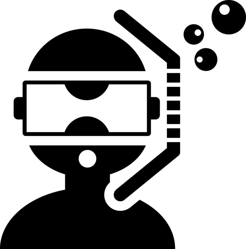 Black and White illustration of scuba diver icon in flat style. vector