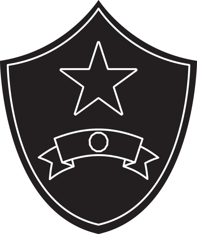 Star decorated shield badge with blank ribbon. vector