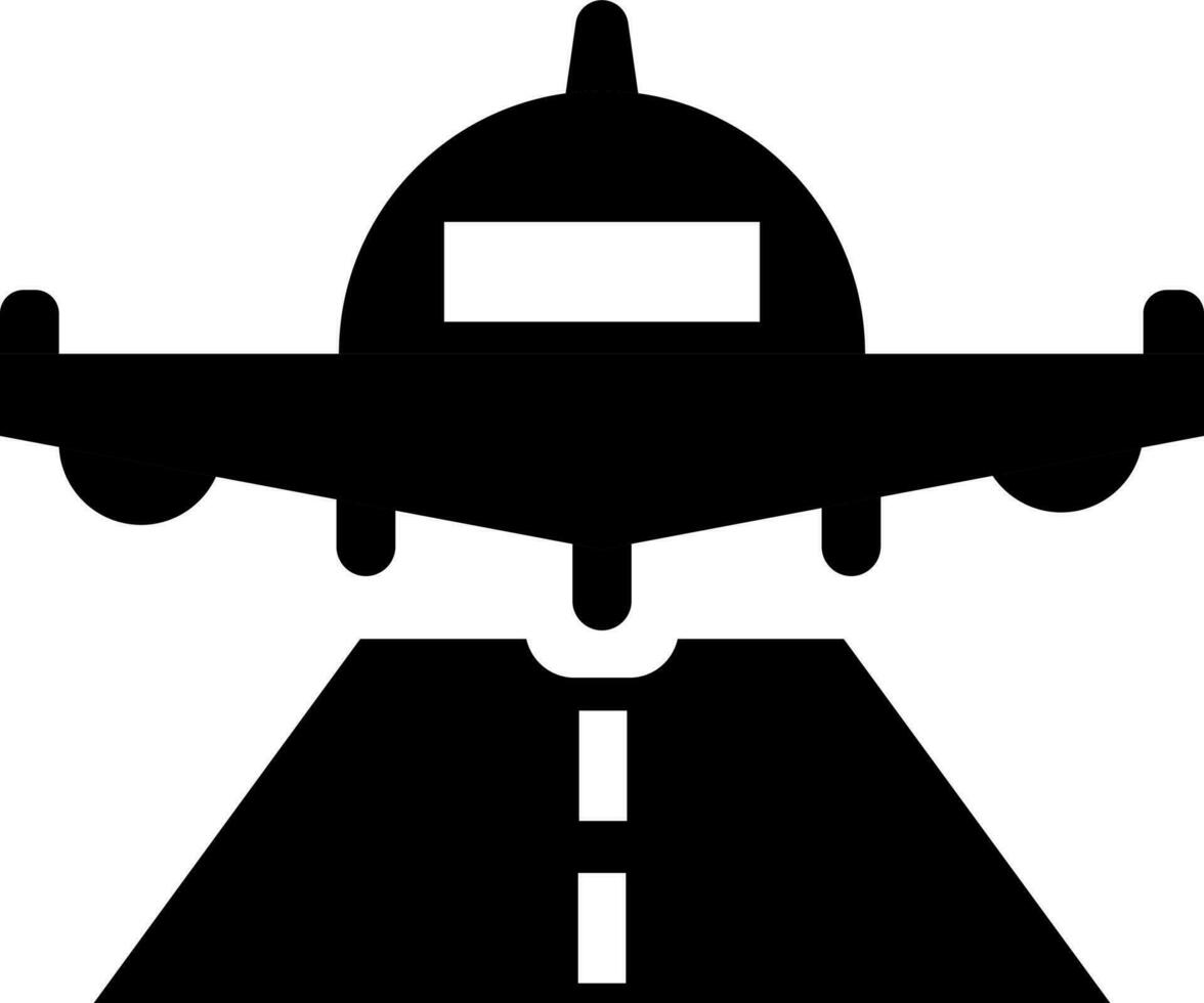 Black and White illustration of airplane landing icon. vector