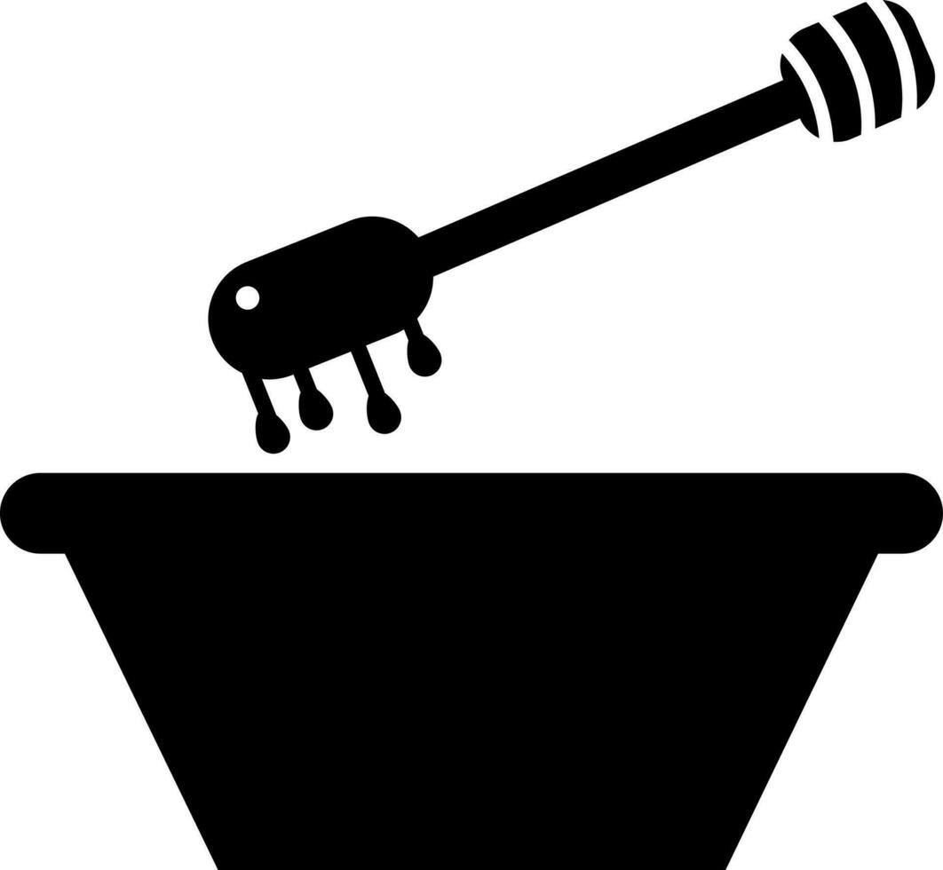 Honey bowl with dipper icon in Black and White color. vector