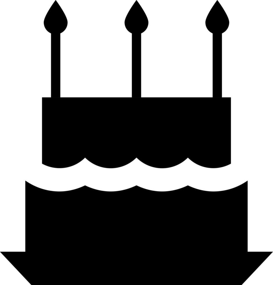 Black and White cake with burning candles icon. vector