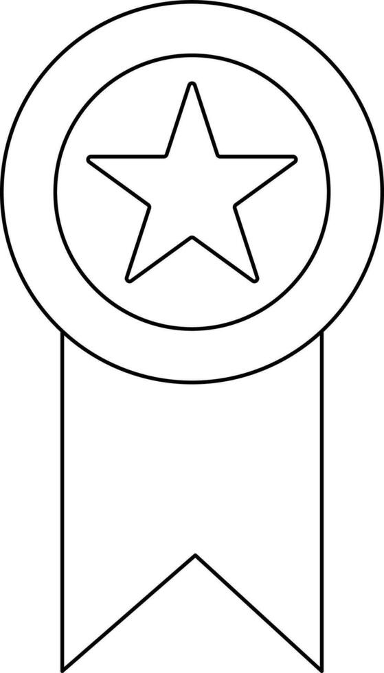 Star decorated line art badge with ribbon. vector