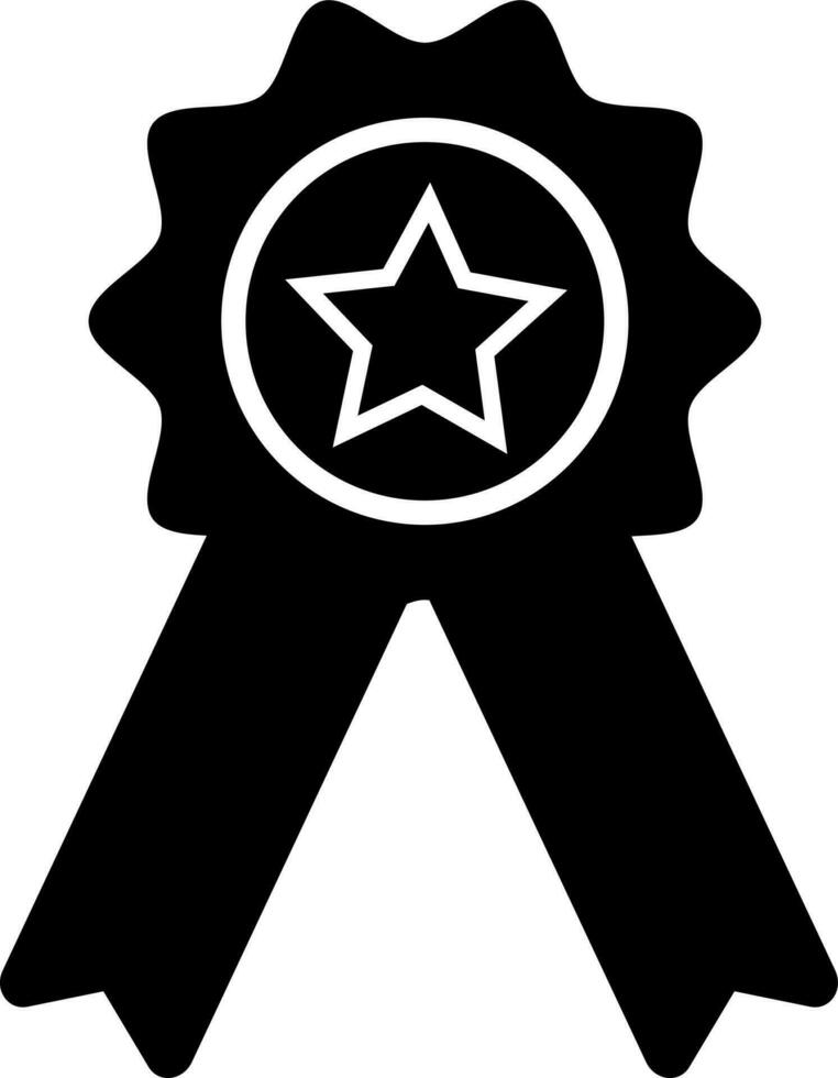 Star decorated Black and White badge with ribbon. vector