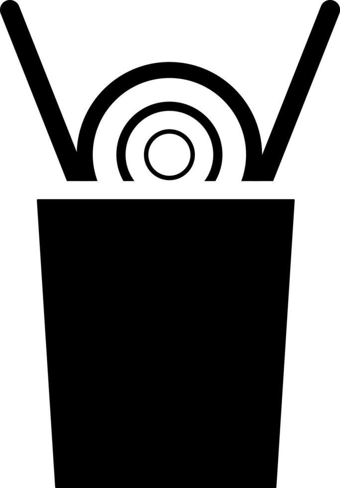 Black and White noodles cup icon in flat style. vector