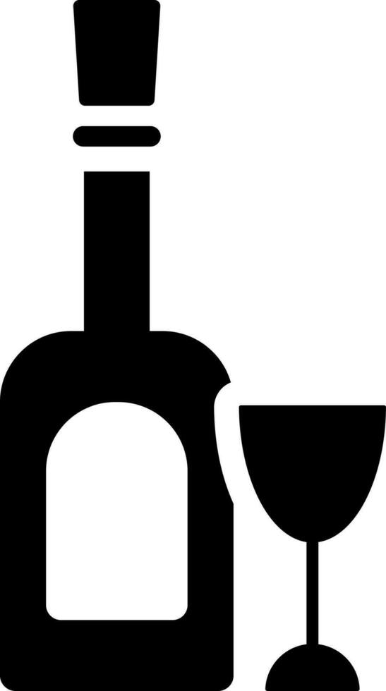 Champagne bottle with glass. Glyph icon. vector