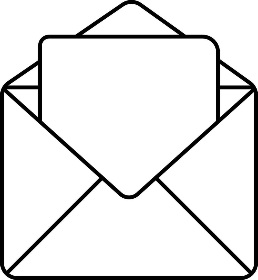 Open Envelope With Notes Black Outline Icon. vector