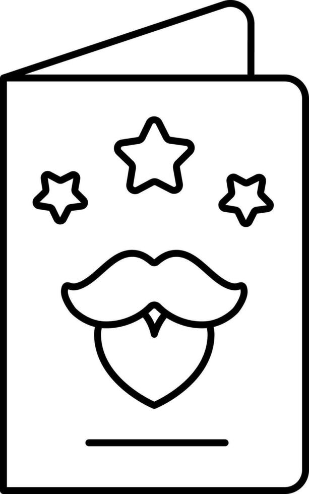 Star With Mustache Symbol Greeting Card Icon in Black Outline. vector