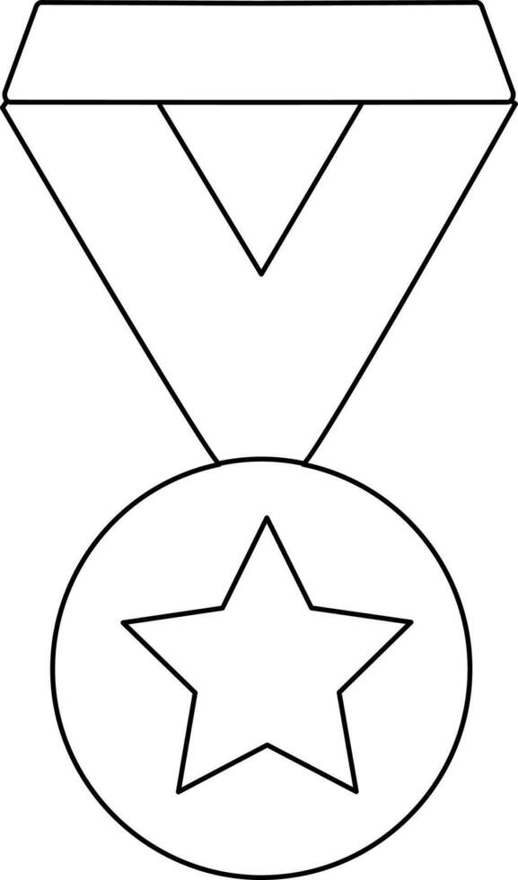 Star decorated line art medal with ribbon. vector