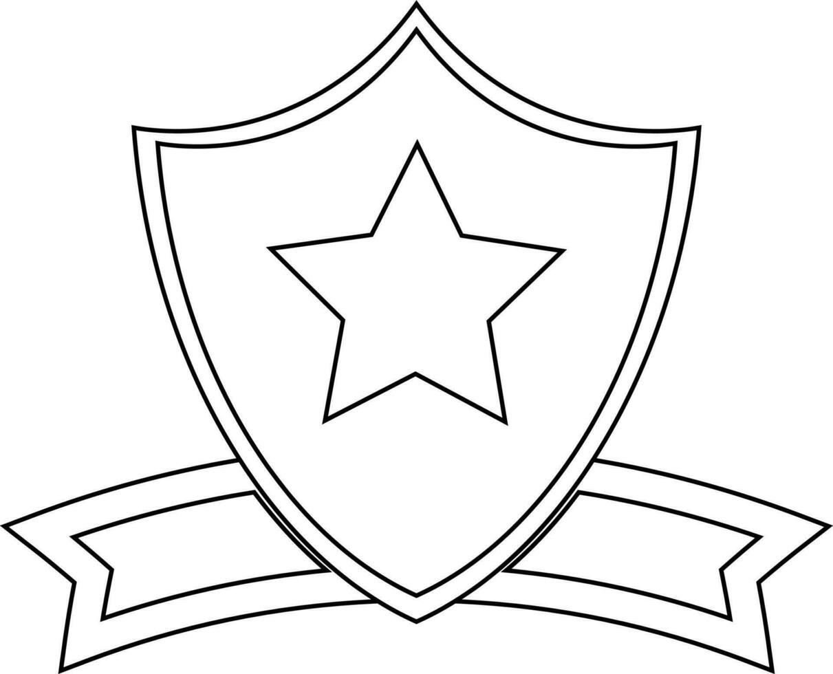 Line art star decorated shield badge with ribbon. vector