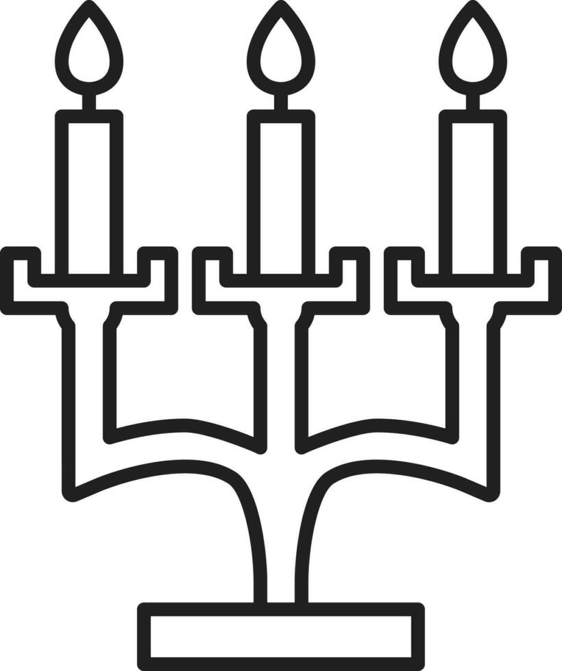 Burning Candlebrum Icon In Black Line Art. vector