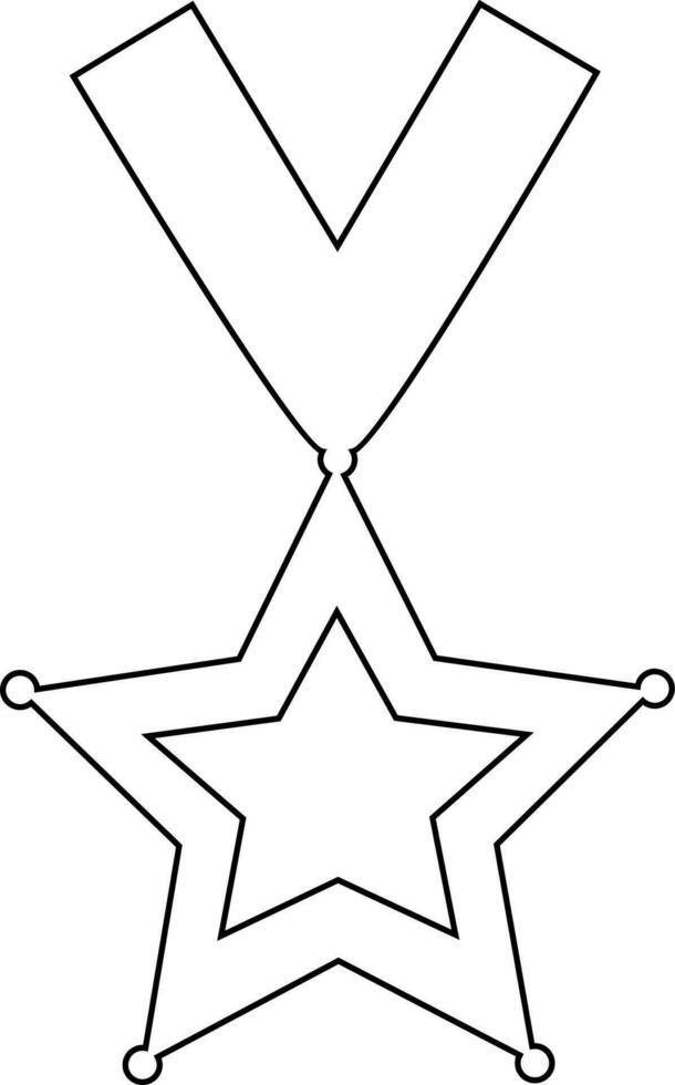 Line art star decorated medal with ribbon. vector