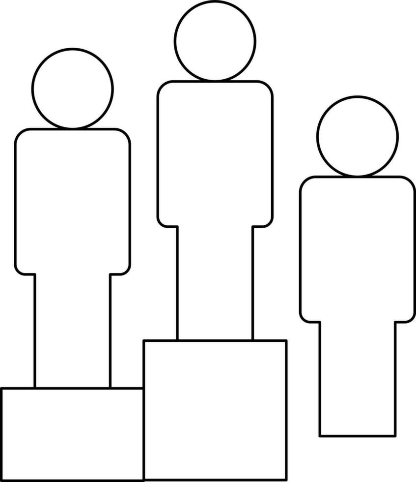 Black lline art character of faceless humans standing on podium. vector