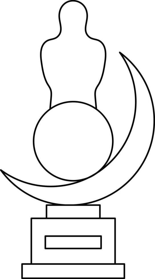 Oscar trophy award in black line art. vector
