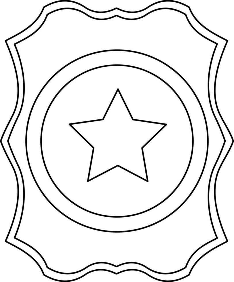 Black line art award decorated with star. vector