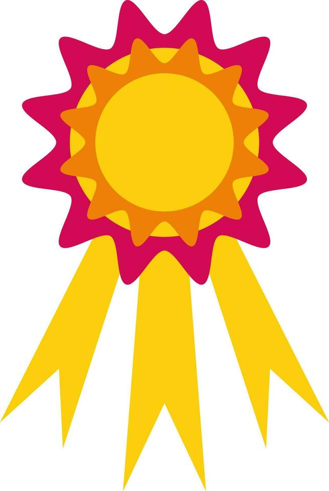 Pink badge decorated with yellow ribbon. vector
