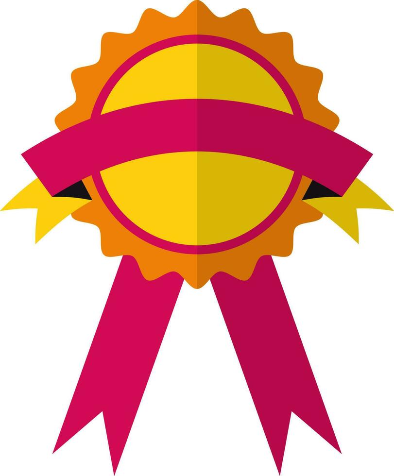 Yellow and orange badge decorated with pink ribbon. vector