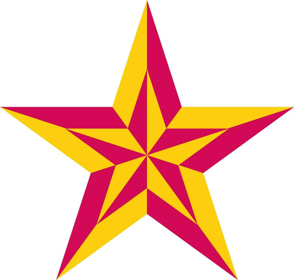 plano estilo estrella Insignia premio en rosado y amarillo color. vector