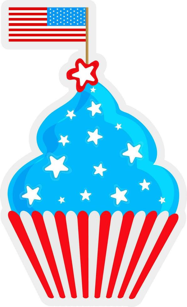 Cup cake decorated with American Flag and star. vector