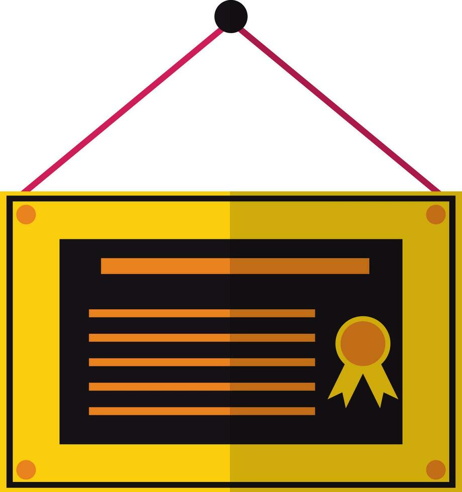 Hanging certificate in yellow and black color. vector