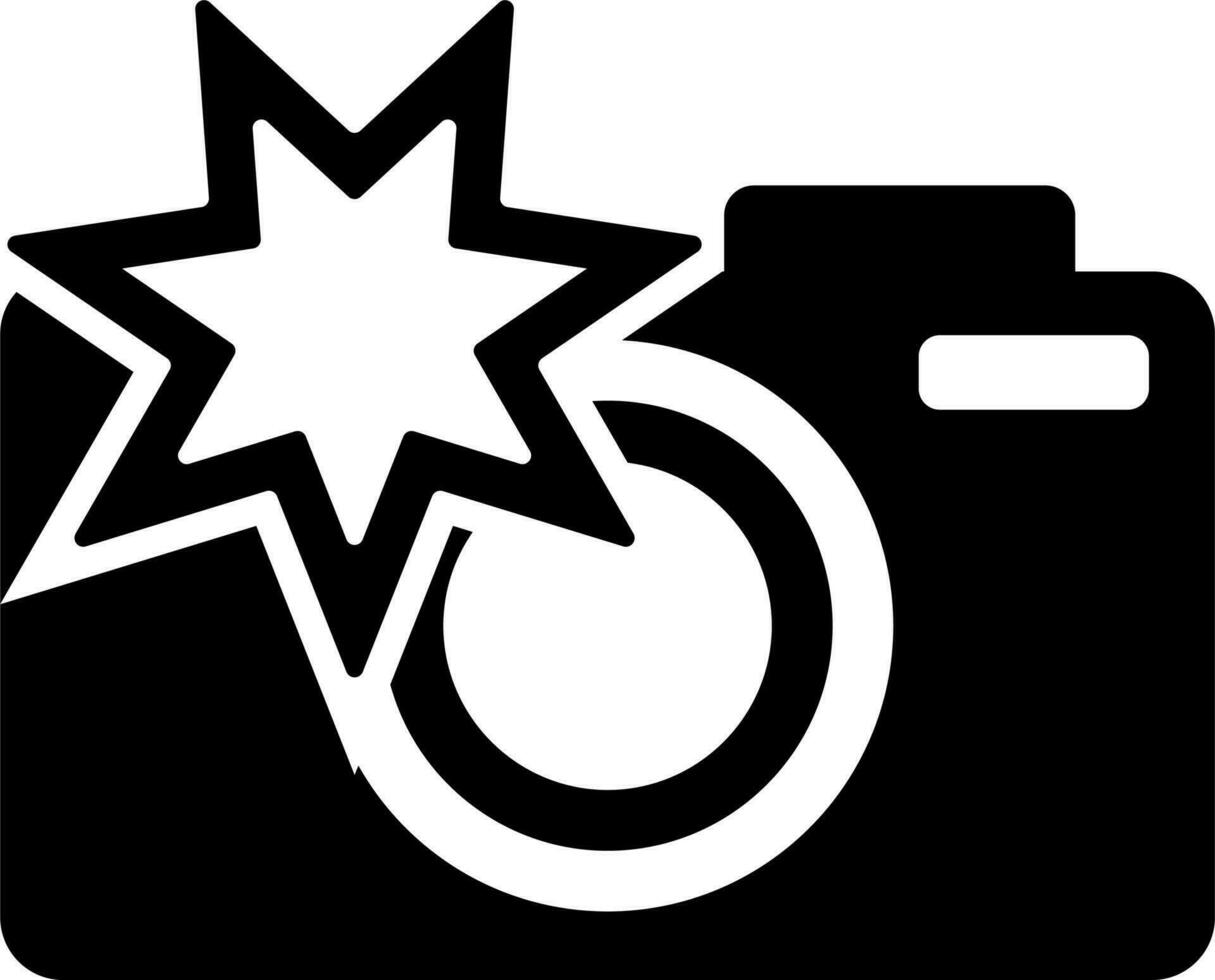 cámara con destello icono o símbolo en plano estilo. vector