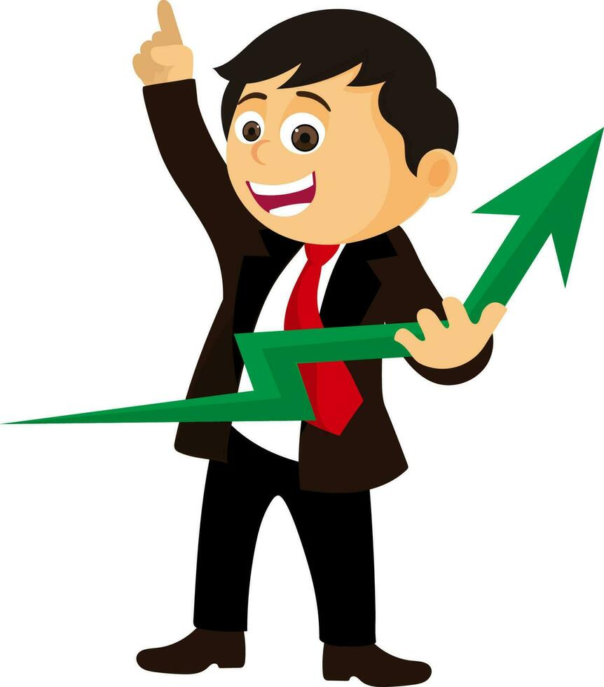 Businessman holding growth arrow. vector