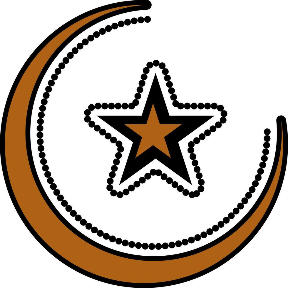 Flat black and brown crescent moon with star. vector