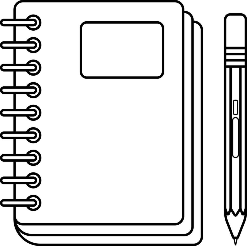 Stroke icon of notebook with pencil. vector