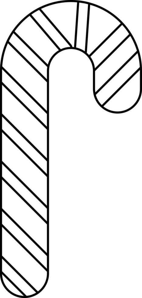 Black line art candy cane with stripes. vector