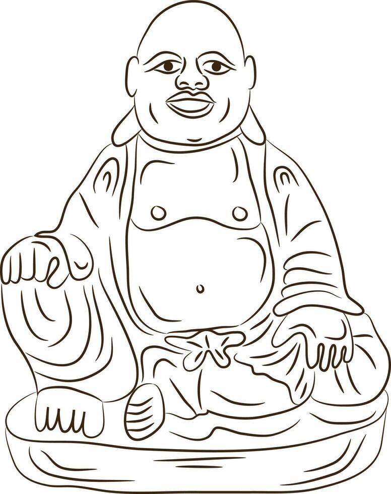 Sitting laughing buddha. Line art illustration. vector