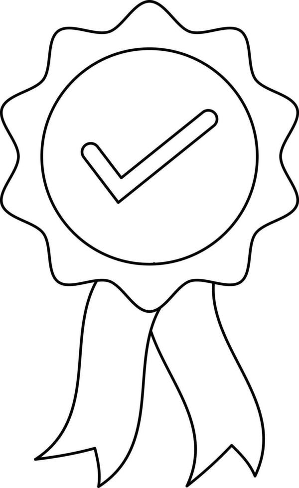 Black line art medal in check mark sign. vector