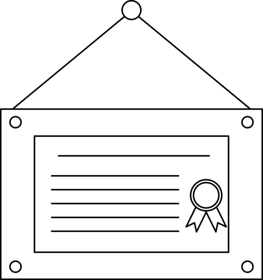 Hanging certificate in black line art. vector