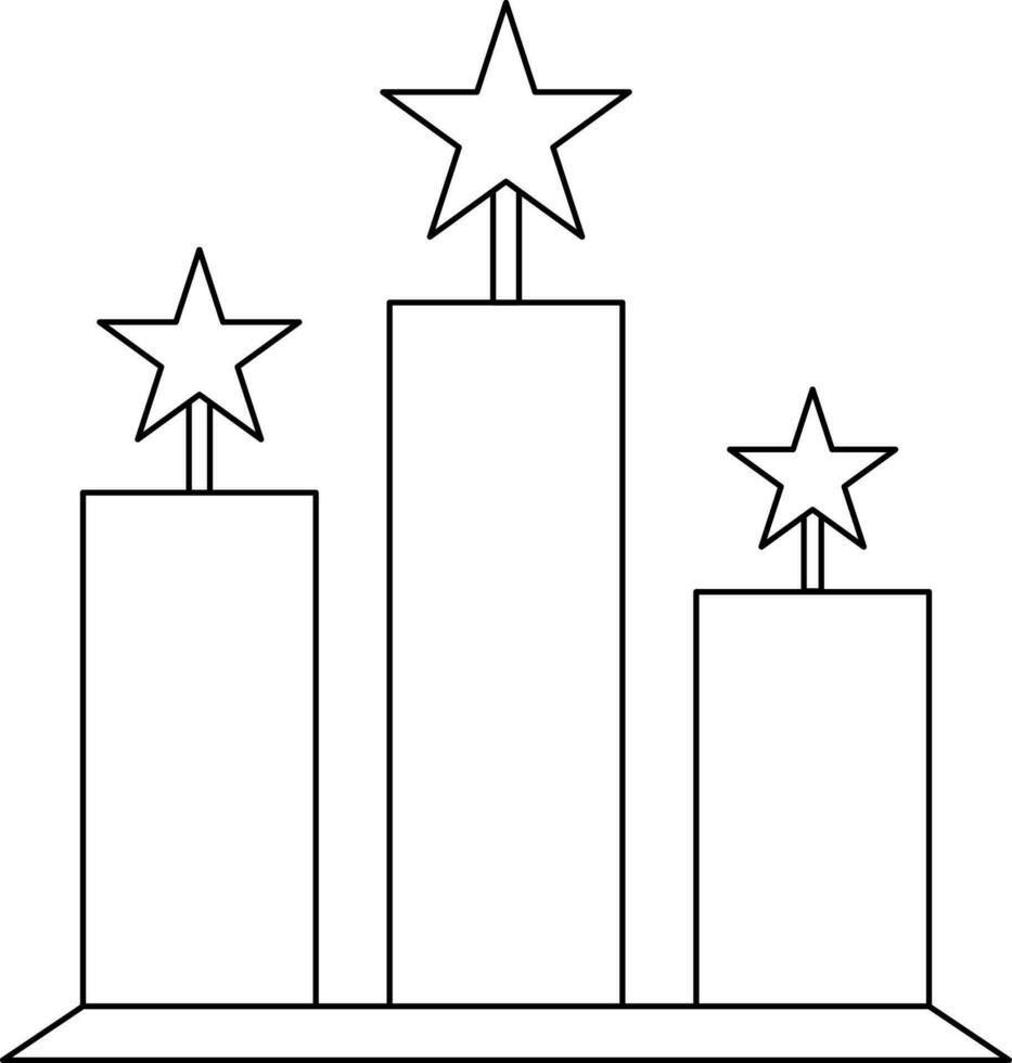 Black line art stars trophy on podium. vector