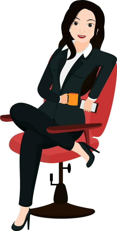 Character of business woman sitting on chair in stylish pose. vector