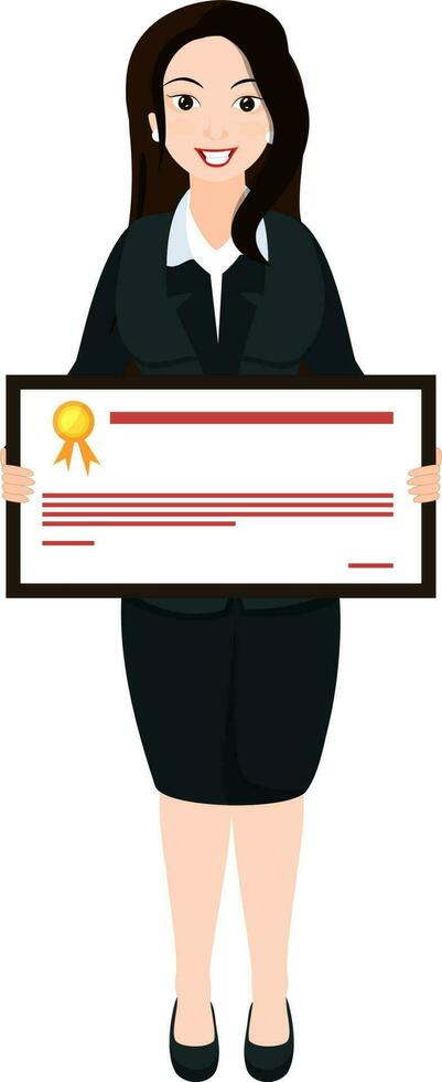 Happy business woman holding a certificate in her hand. vector
