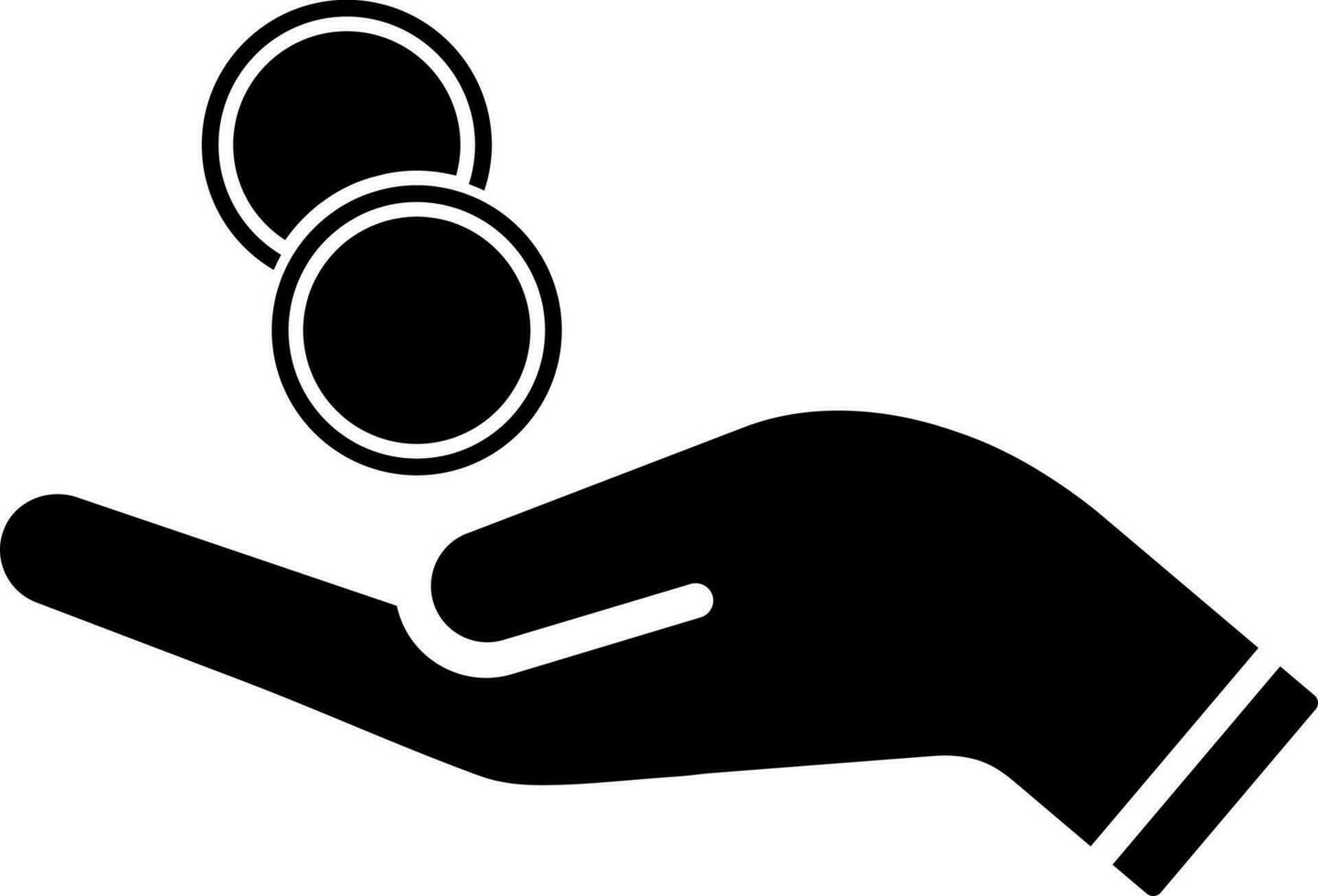 Money coins on hand glyph icon in flat style. vector