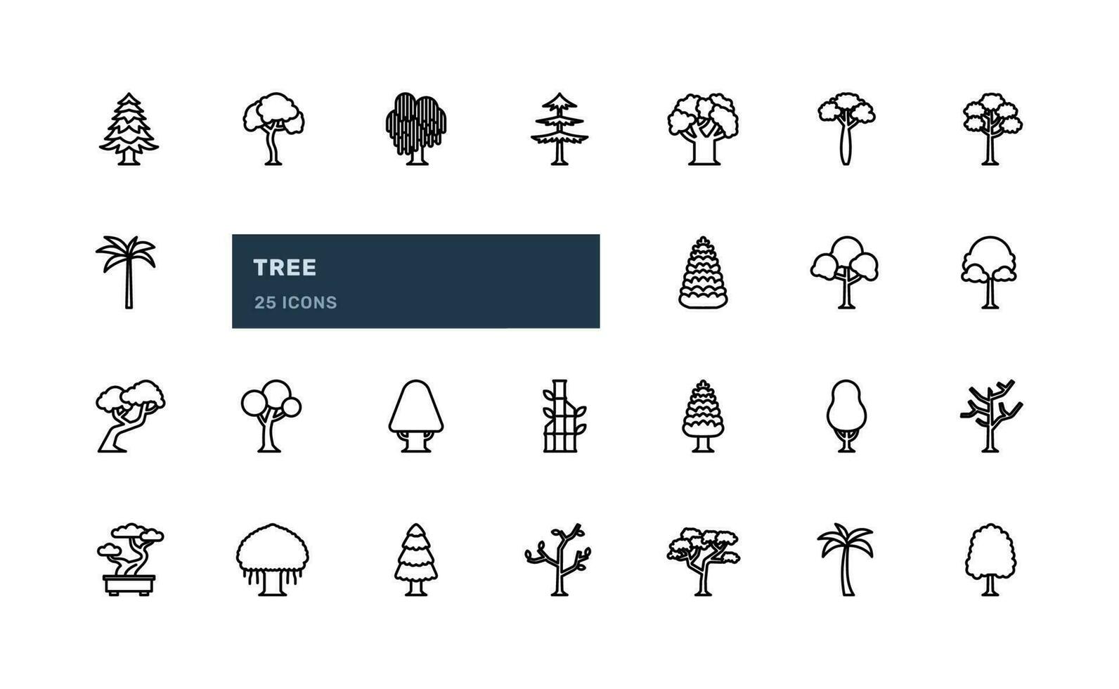 tree natural plant environment ecology nature detailed outline line icon set vector