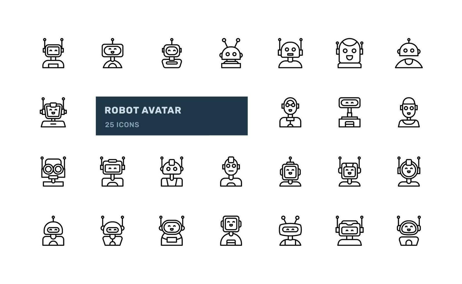 Robot humanoid avatar user Profile picture for science fiction or futuristic artificial intelligent bot detailed outline line icon set vector