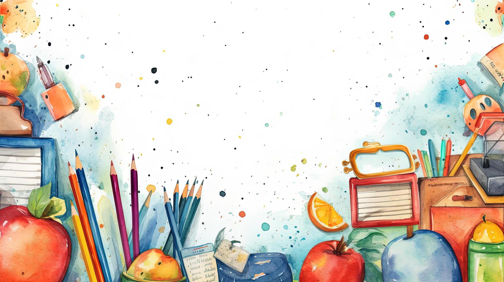 Back to school watercolor background. Illustration photo