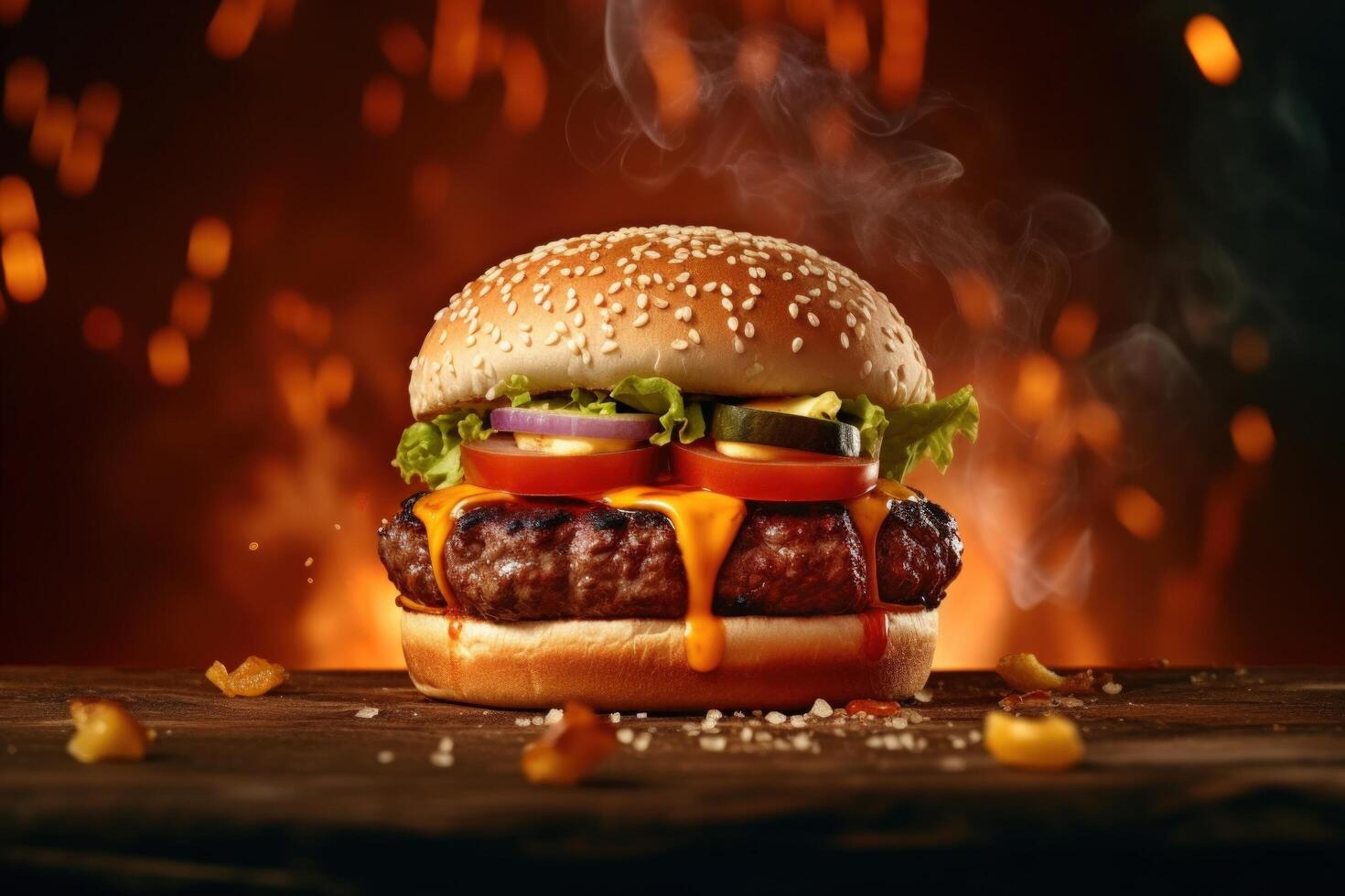 caliente carne de vaca hamburguesa. ilustración ai generativo foto