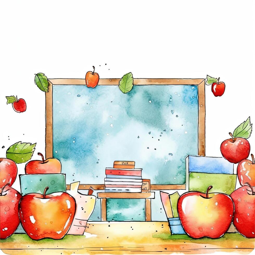 Back to school watercolor background. Illustration photo