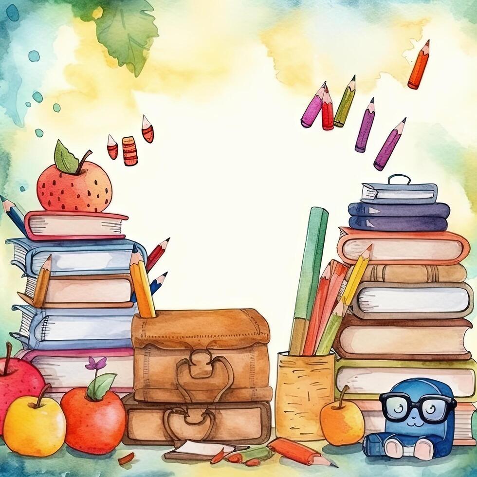 Back to school watercolor background. Illustration photo