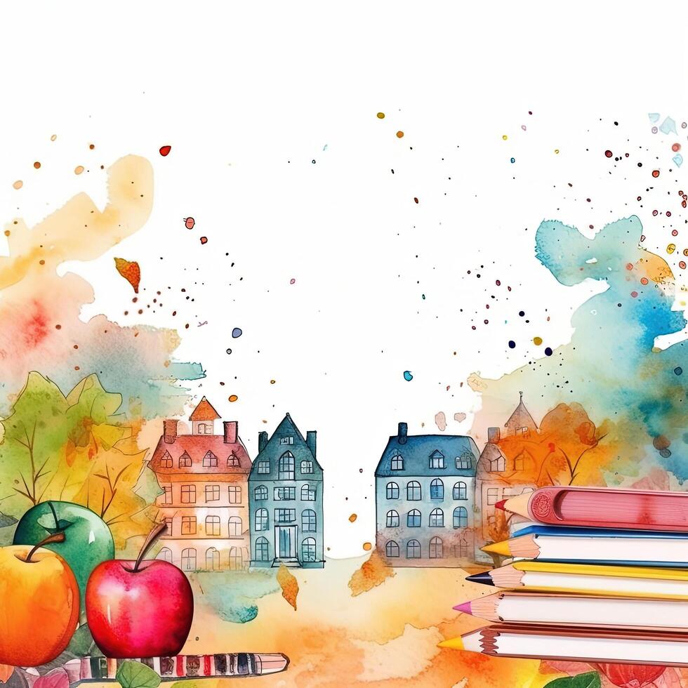 Back to school watercolor background. Illustration photo